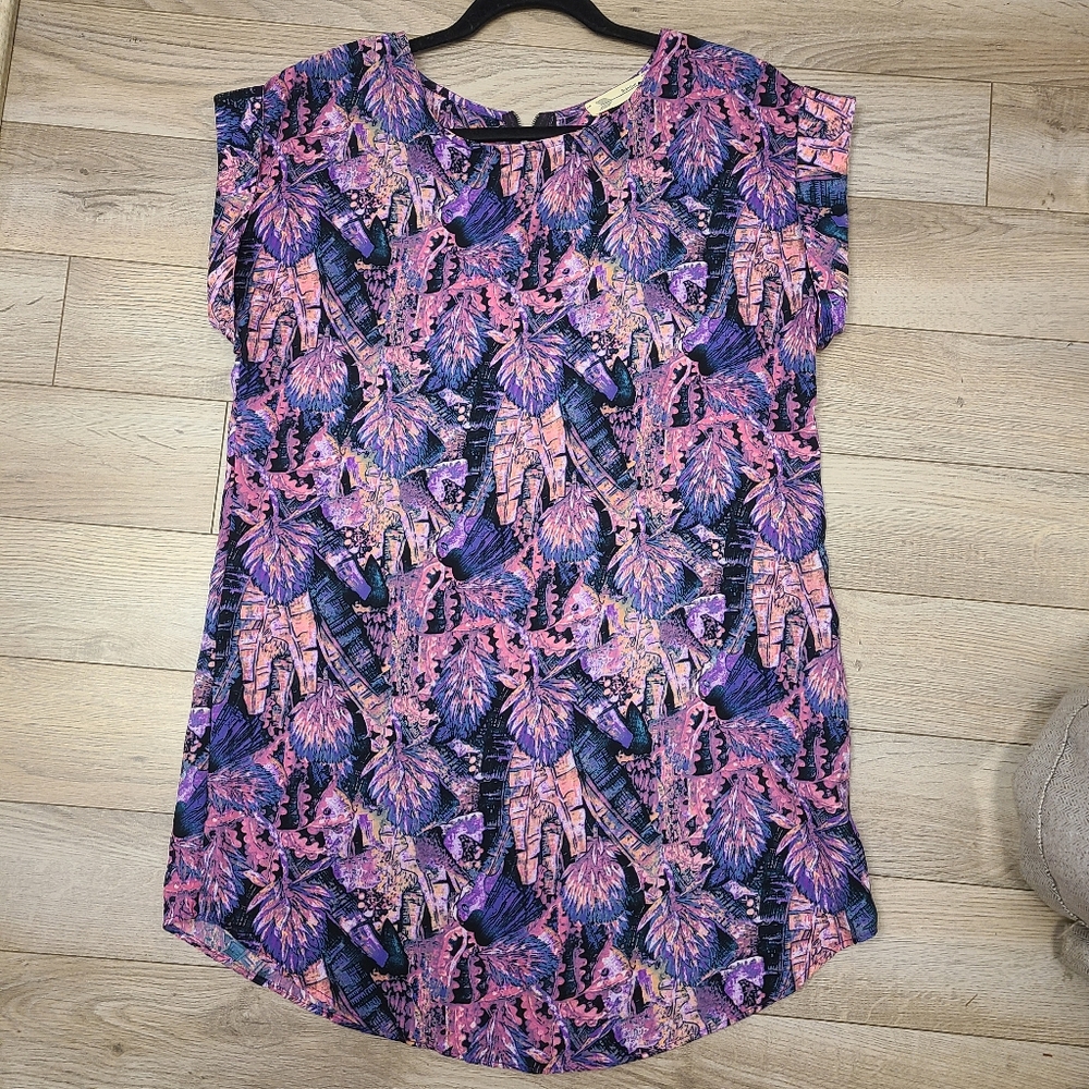 Buddy Love Womens Mini Short Sleeve Dress Purple Abstract Sz Medium USA Made Ex